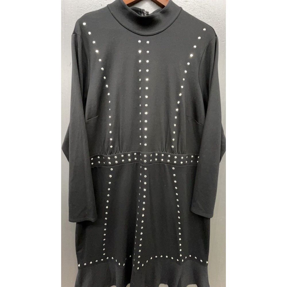 Lane Bryant Dress‎ 24 Black Maxi Long Sleeve Studded Stretch Mock Neck Goth